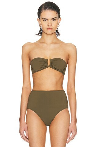NILI LOTAN Bandeau Bikini Top in Olive Green - Olive. Size S (also in L, XS). | FWRD 