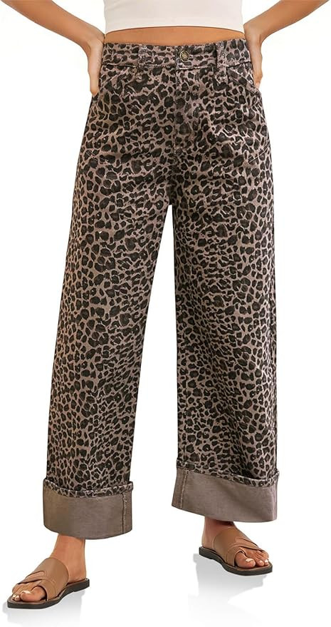 Cicy Bell Womens Striped Wide Leg Jeans Baggy Boyfriend High Waisted Cuffed Denim Pants with Pock... | Amazon (US)