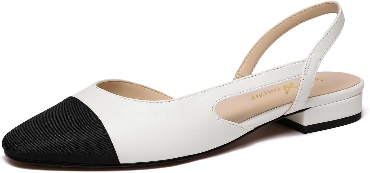 Athlefit Slingback Flats for Women Square Pointed Toe Two Toned Flats Wedding Pumps for Women | Amazon (US)