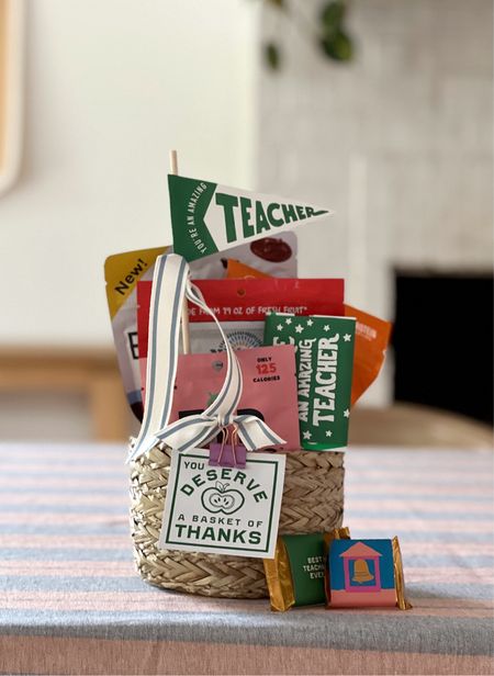A basket of thanks 🍎✨  
#teacherappreciationweek

Printable’s available at www.threadmama.com .  

Suggested paper: tags: 80-100 lb card stock.   Candy wrappers: standard copy paper. 



#LTKfamily #LTKGiftGuide #LTKkids