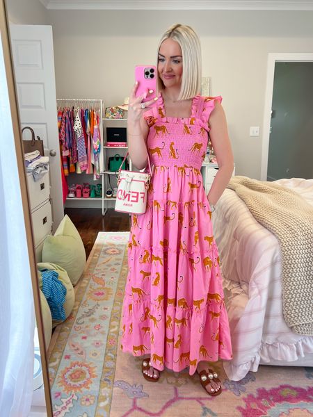 25% off with CINCO 
Pink leopard dress / spring midi dress / spring mom style 
Size: XS 

#LTKSeasonal