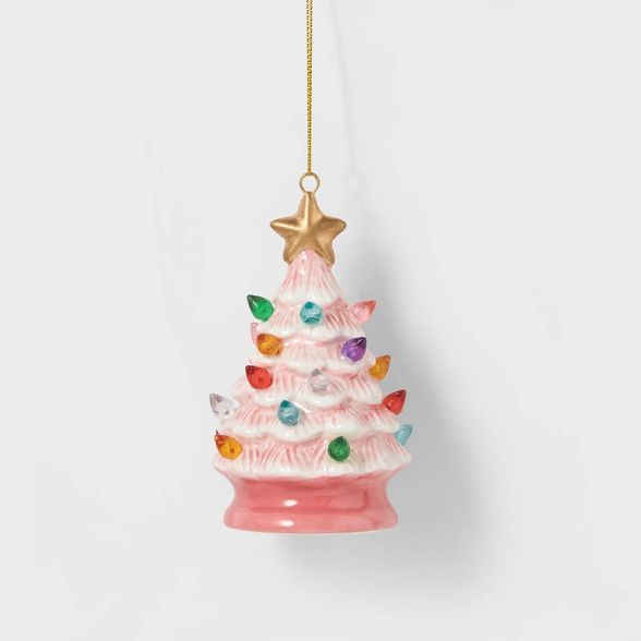 Lit Ceramic Retro Christmas Tree Christmas Tree Ornament Pink - Wondershop™ | Target