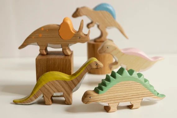 Wooden Dinosaur Animal Play Set Wooden Toys Educational Toys - Etsy | Etsy (US)