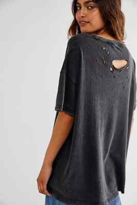 FREE PEOPLE WE THE FREE BLACK SHORT SLEEVE OVERSIZED DISTRESS RUBI TEE Sz S | eBay US