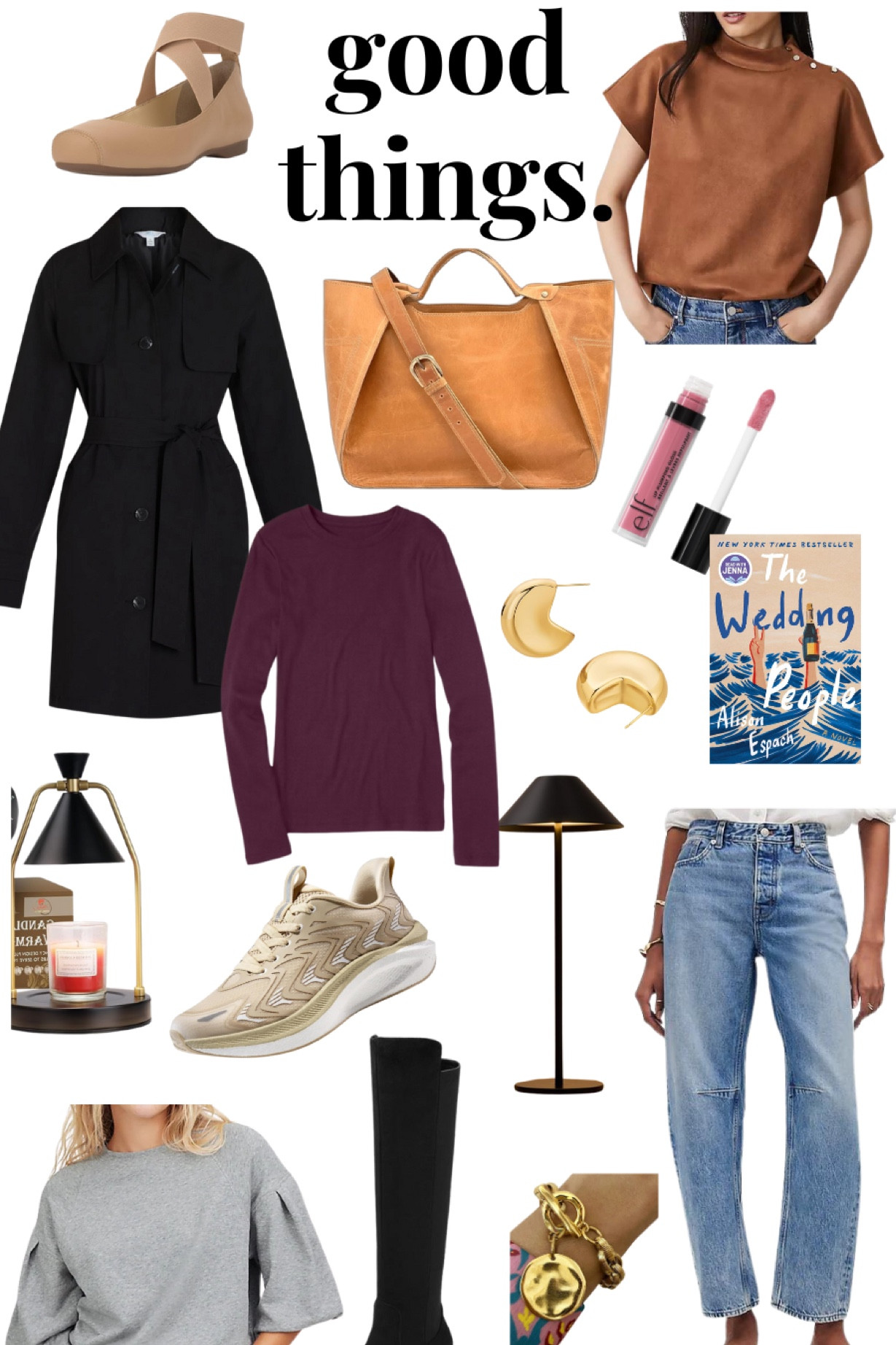 A list of the good things I’ve discovered lately.

Trenchcoat, leather tote, bag, gold earrings, rechargeable lamp, barrel, jeans, high boots, walking shoes, ballet flats  

#LTKShoeCrush #LTKxMadewell #LTKItBag