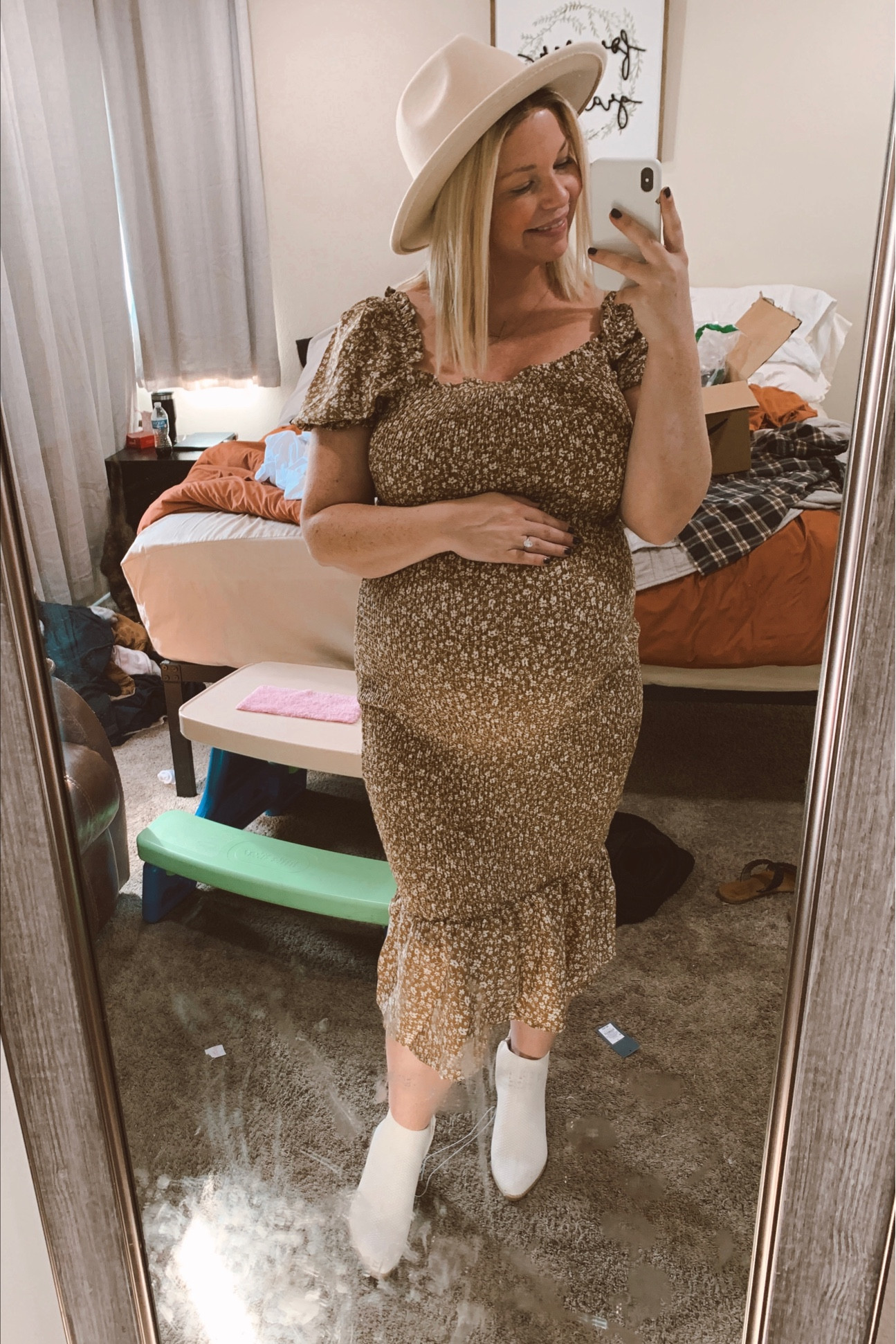 possible baby shower outfit option 🤰🏼 

wearing the color khaki dress and the z buckle belt-beige hat  #amazon #amazondress #babyshowerdress #target #targetboots #whiteboots 

#LTKunder50 #LTKbump #LTKunder100