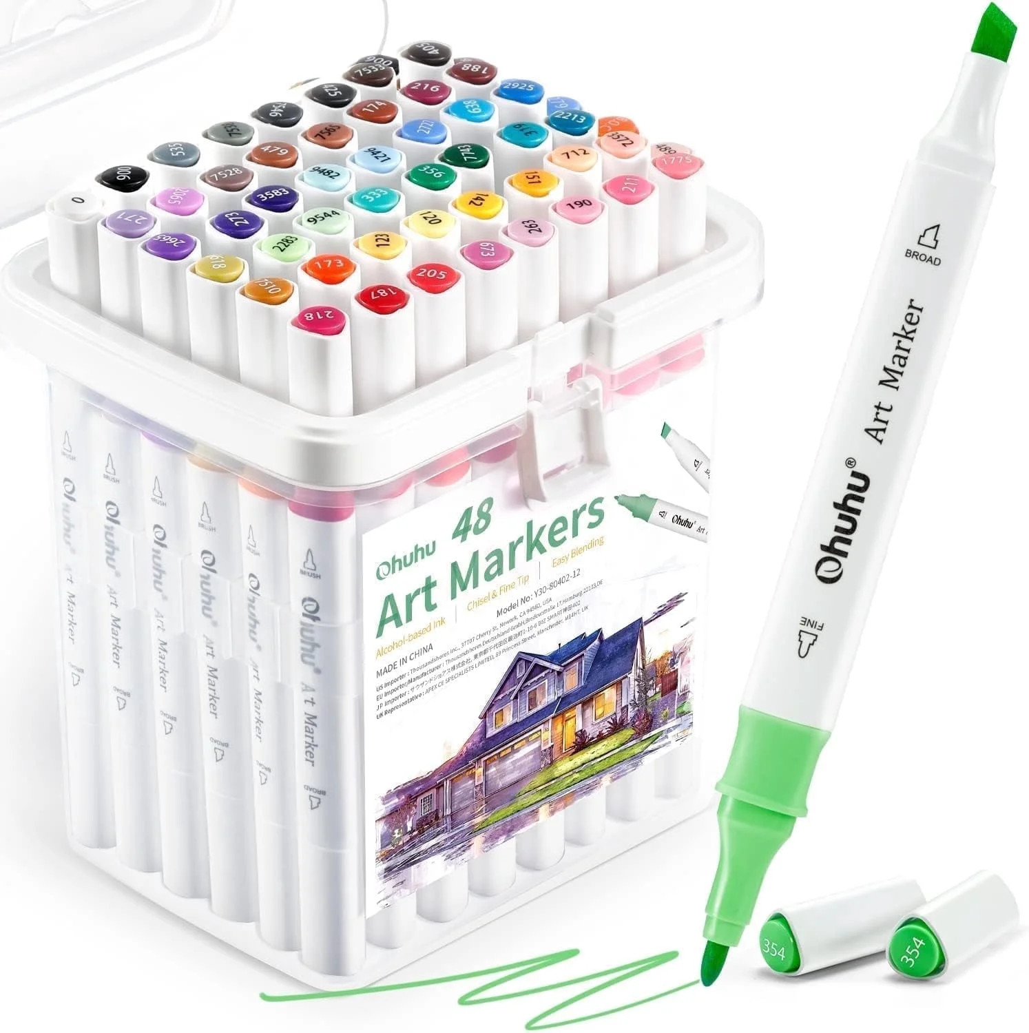 Ohuhu 48-Color Art Marker Set for Architectural Design & Landscape, Double-Tipped Alcohol-Based M... | Walmart (US)