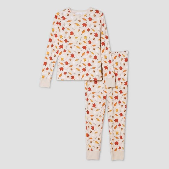 Women's Leaf Print Matching Family Pajama Set - Oatmeal | Target
