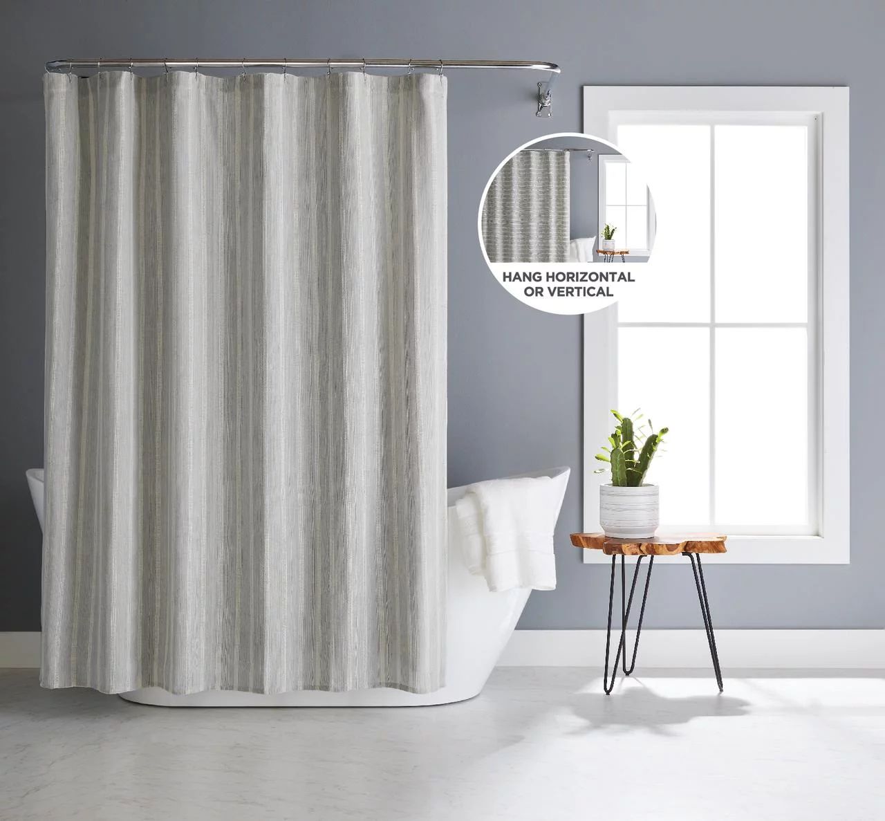 Better Homes & Gardens Basketweave Stripe Poly-Cotton Fabric Shower Curtain, 72" x 72", Grey - Wa... | Walmart (US)