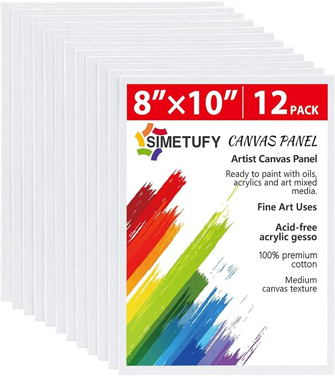 Simetufy 12 Pack 8x10 Canvas Boards for Painting, Blank Flat Canvas Panels Art Painting Supplies ... | Amazon (US)