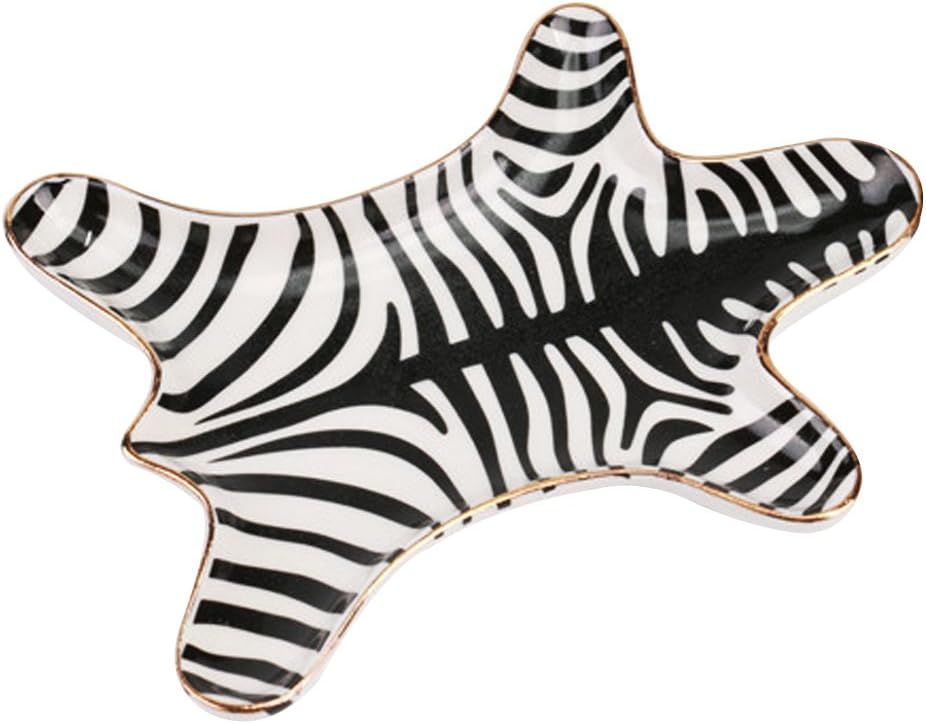 Zebra Stripe Jewelry Tray Ceramic Dishes Plate Gilded 5.9", Black | Amazon (US)