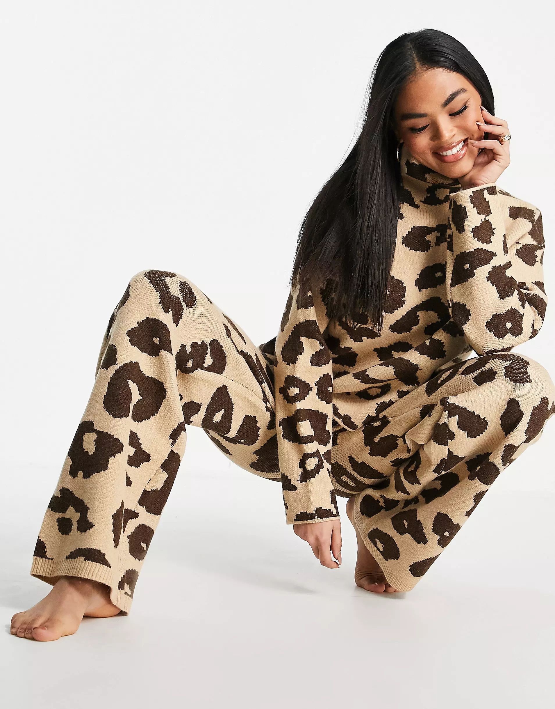 Loungable knitted loungewear co-ord in leopard print | ASOS | ASOS (Global)