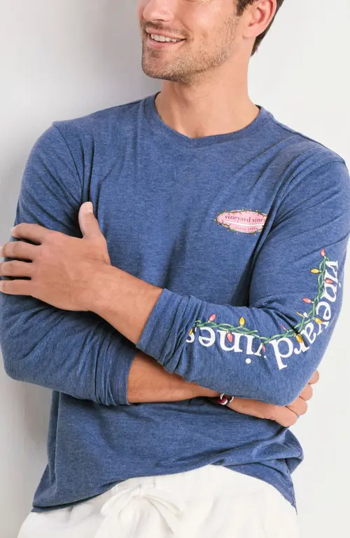 vineyard vines Holiday Board Long Sleeve Graphic T-Shirt in Prussian Blue Heather at Nordstrom, Size Small | Nordstrom