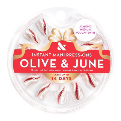 Olive & June Press-On Fake Nails - M Almond - Holiday Swirls - 42ct | Target