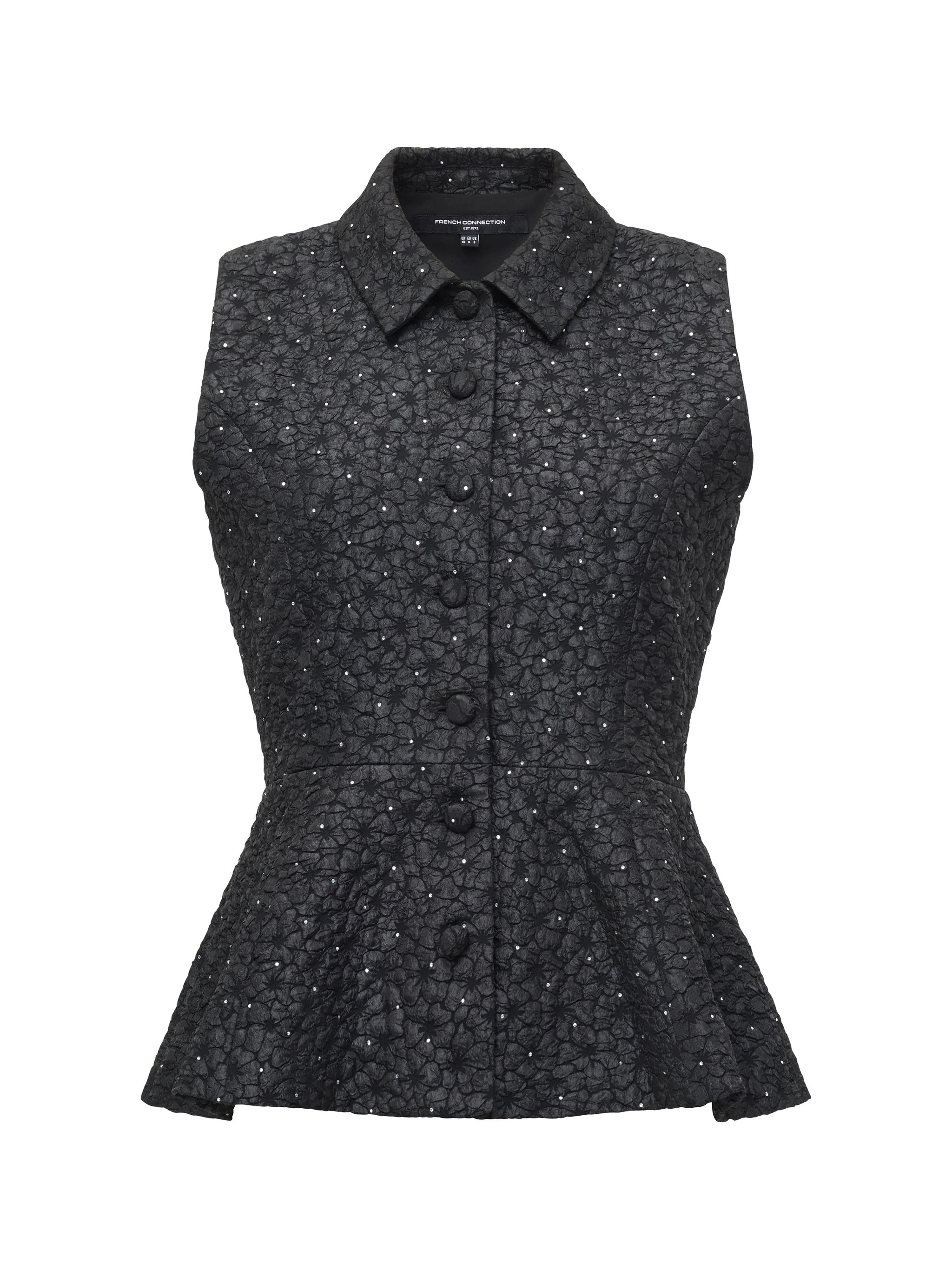 Yelena Jacquard Diamante Peplum Waistcoat Top | French Connection (UK)