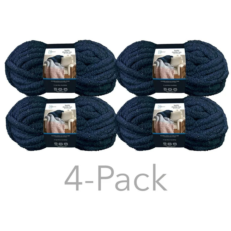 Mainstays Sparkle Chenille Super Bulky 100% Polyester Blue Cove Yarn, 31.7 yd, Pack of 4 | Walmart (US)