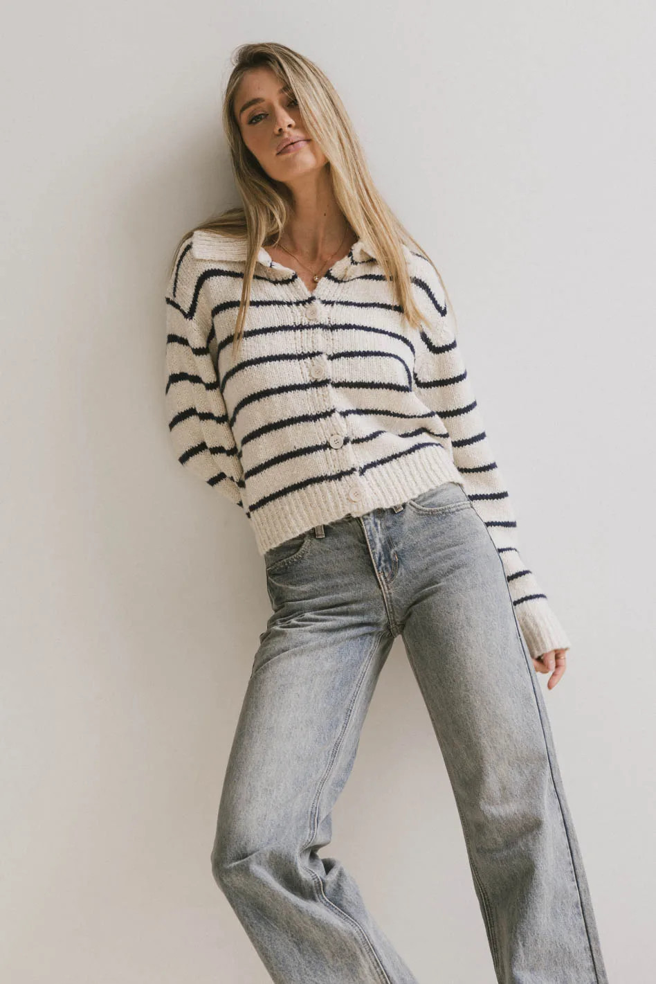 Dolly Striped Knit Cardigan in Navy | Böhme US