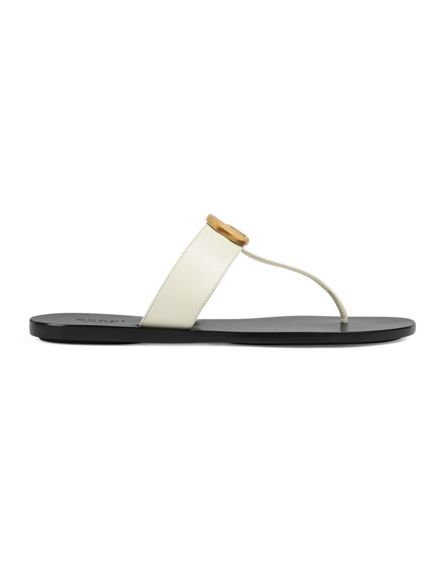 Shop Gucci Marmont Leather Thong Sandals With Double G | Saks Fifth Avenue | Saks Fifth Avenue