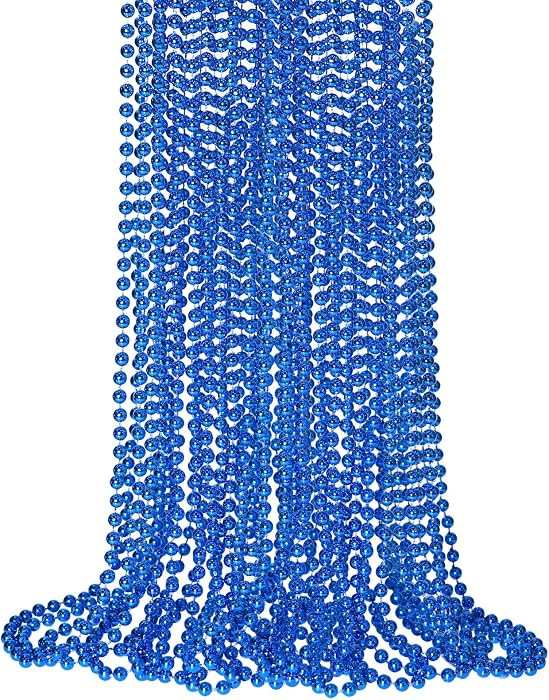 12 PCS Blue Bead Necklace, Blue Mardi Gras Beads Christmas Necklaces, 33" 4th of July Patriotic B... | Amazon (US)
