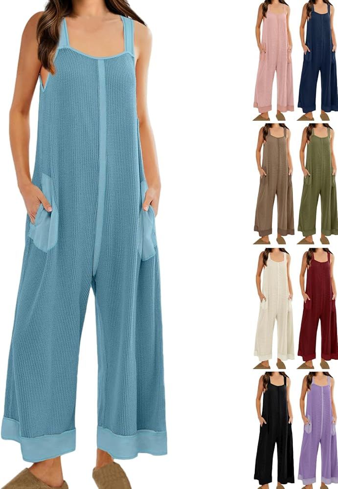 GOBUQIRAN Dressy Jumpsuits for Women with Pockets Sleeveless Jumpers Casual Wide Leg Overalls for... | Amazon (US)