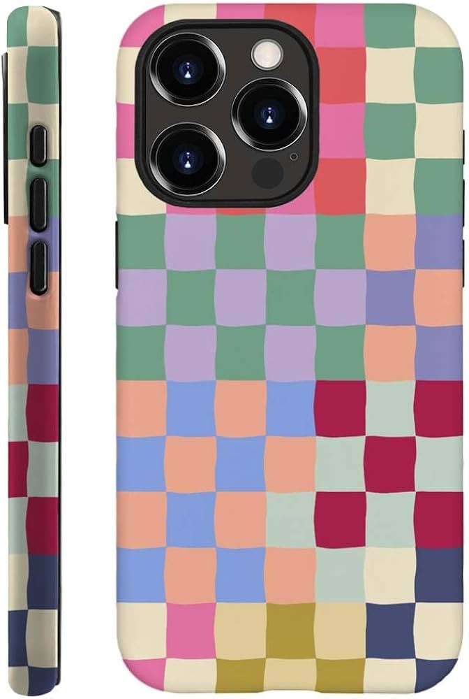 Case Compatible with for iPhone 15 Pro,Mixed Color Checkerboard Phone Case Hybrid 2-Layer Hard Sh... | Amazon (US)