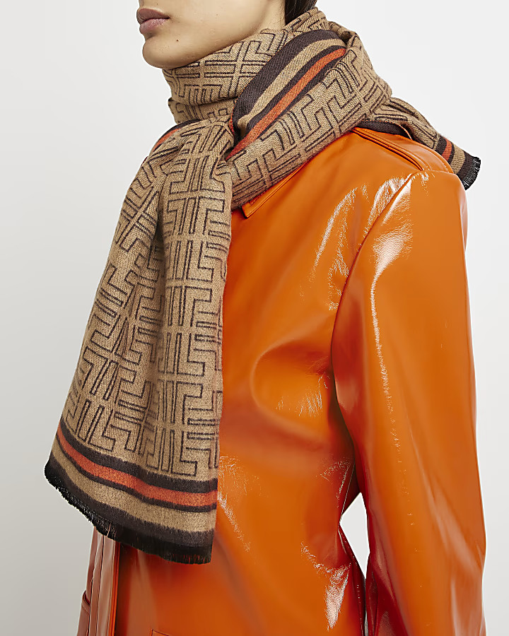 Beige geometric monogram scarf | River Island (UK & IE)