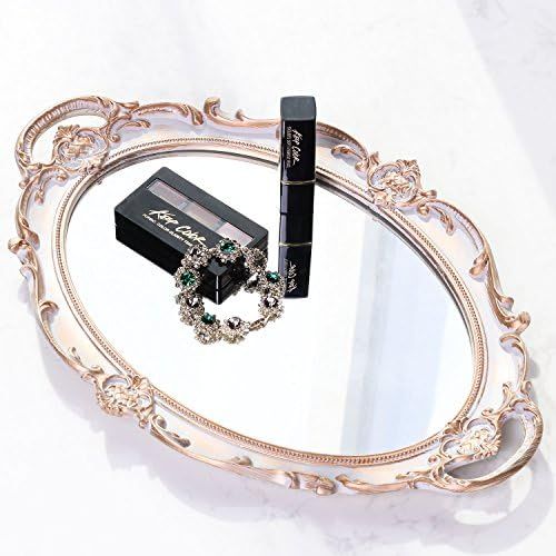 Zosenley Polyresin Ellipse Antique Decorative Mirror Tray, Makeup Organizer, Jewelry Organizer, S... | Amazon (US)