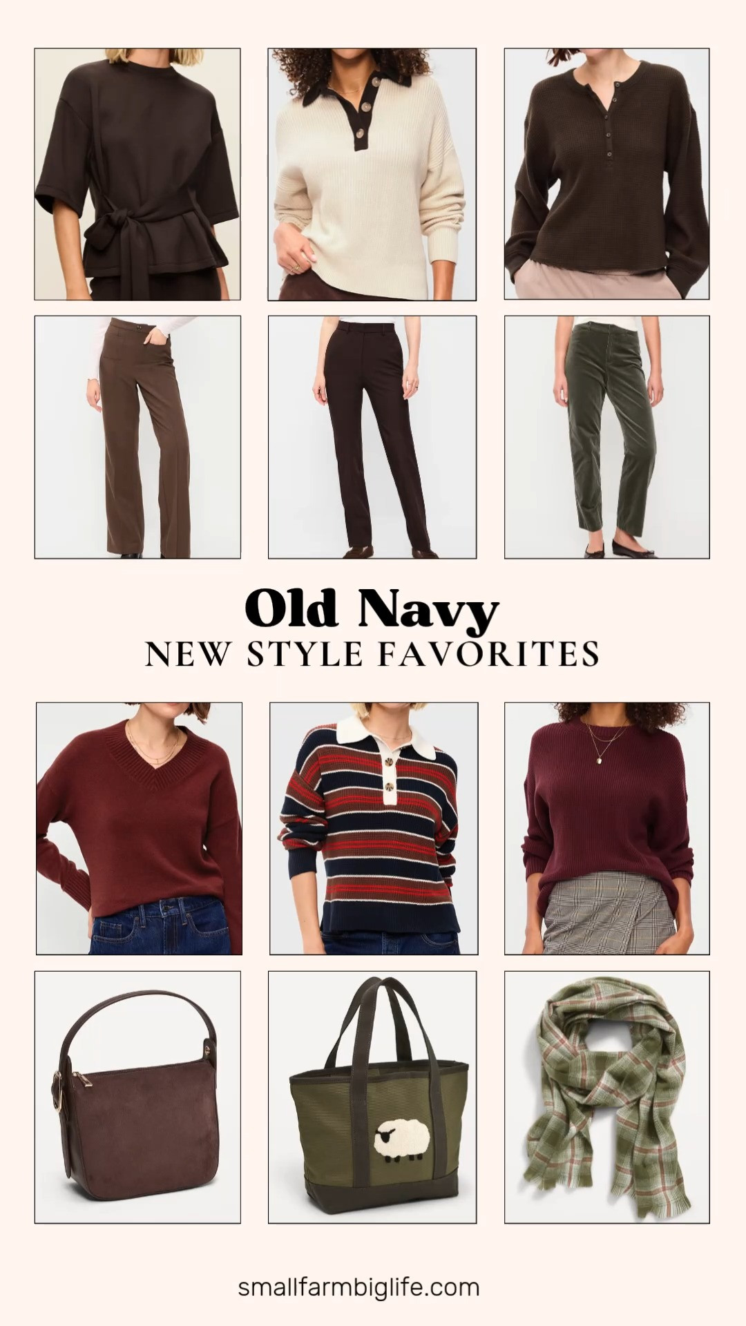 Old Navy New Style Favorites

Old Navy is nailing fall right now with all the warm neutral tones you want this season. The coffee brown bounce fleece wrap top and the coffee brown henley are both easy layering pieces, and the extra high waisted straight leg twill pants are a great work outfit staple that pairs with almost everything in this roundup.

For teacher outfits or business casual workwear, the cream shaker polo sweater and the multi stripe shaker polo both feel classic and put together, while the forest velvet pixie straight pants add a little texture for fall outfits women will want on repeat. The burnt red v neck sweater and the burgundy oversized shaker tunic sweater are both great cozy pieces for cooler days, and the brown patch pocket flare pants bring in a slightly retro silhouette.

Finish the look with the small graphic tote bag or the mini saddle bag, both easy grab and go options for work or weekend.

#oldnavystyle #falloutfits #workoutfits #teacheroutfits #fallfashion 

 #LTKootd #LTKOver40 #LTKSaleAlert