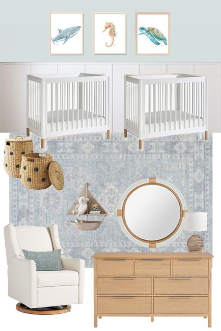 Our twin boys’ nursery design plan! An ocean / coastal inspired room with lots of blues and sweet, classic details. 

(Our chair is the performance cream color.)

#LTKhome #LTKbaby