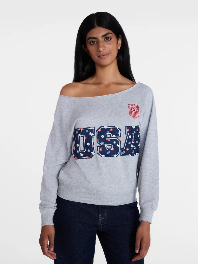 U.S. Soccer Federation Women's Americana World Cup Off Shoulder Sweatshirt, Sizes XXS-XXL | Walmart (US)