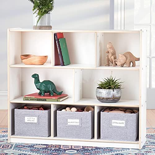 Guidecraft EdQ Essentials Three Shelf Compartment Storage White with 3 Fabric Bins: Wooden Bookshelf | Amazon (US)