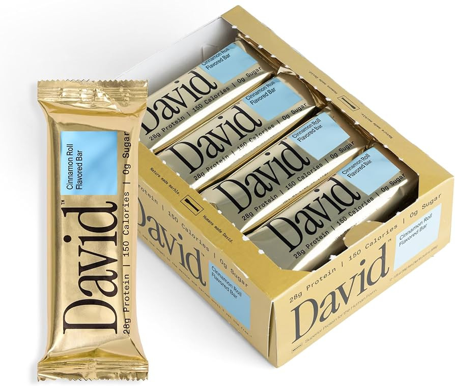 David, Protein Bar, Cinnamon Roll, Pack of 12 Protein Bars | 28g of Protein | 150 Calories | 0g o... | Amazon (US)