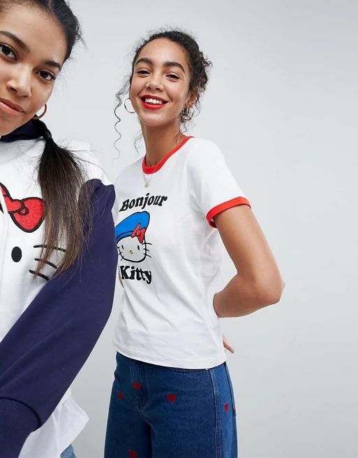 Hello Kitty x ASOS Ringer T-Shirt With Bonjour Print | ASOS US