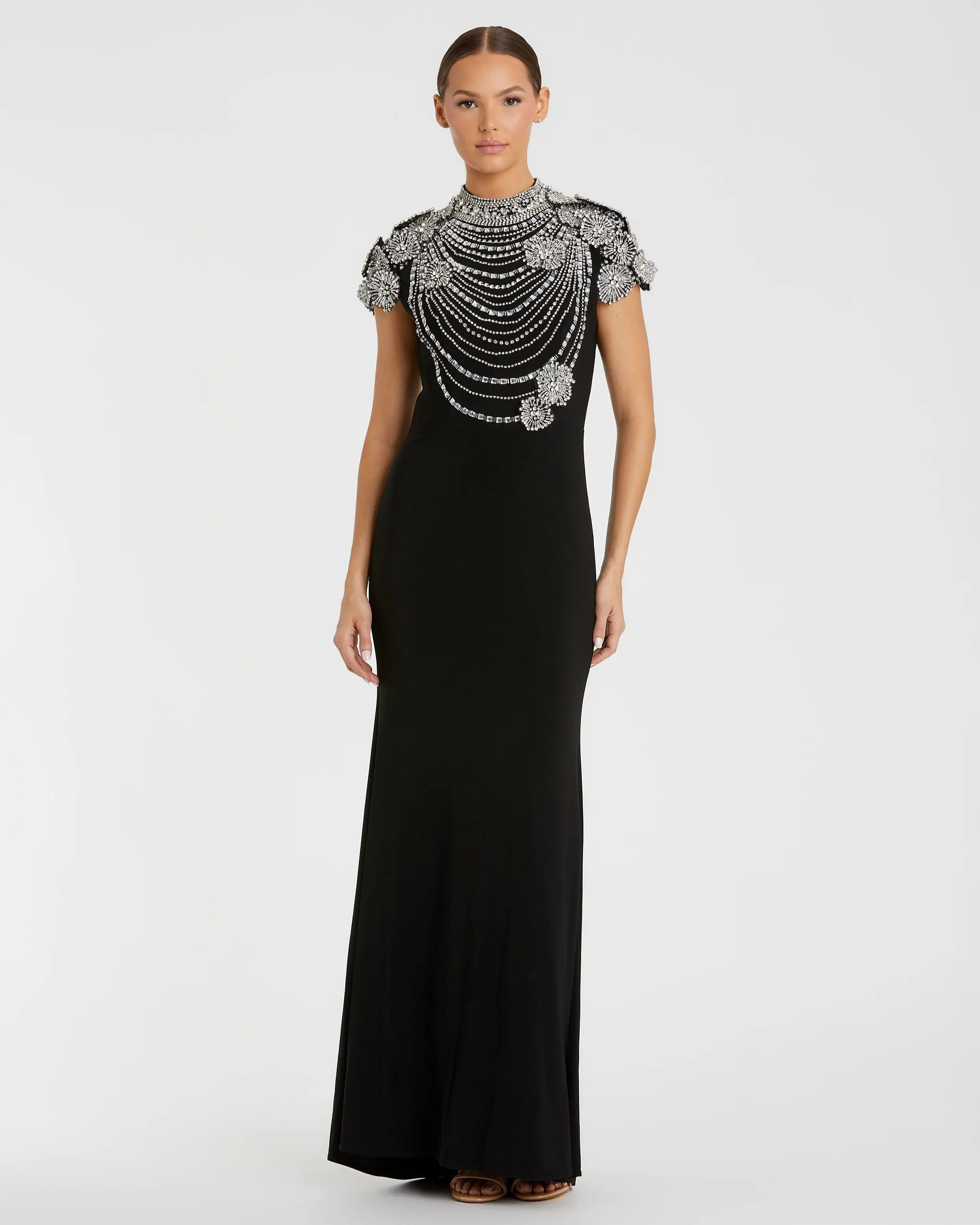Black High Neck Embellished Column Gown - Mac Duggal | Mac Duggal