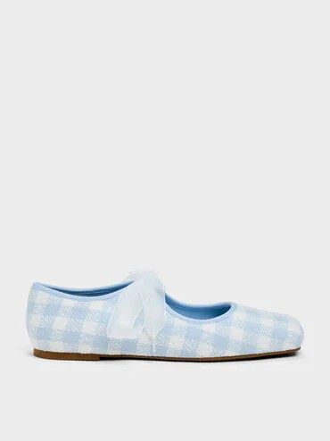 Camila Gingham Mary Jane Flats
    
         - Light Blue | Charles & Keith US