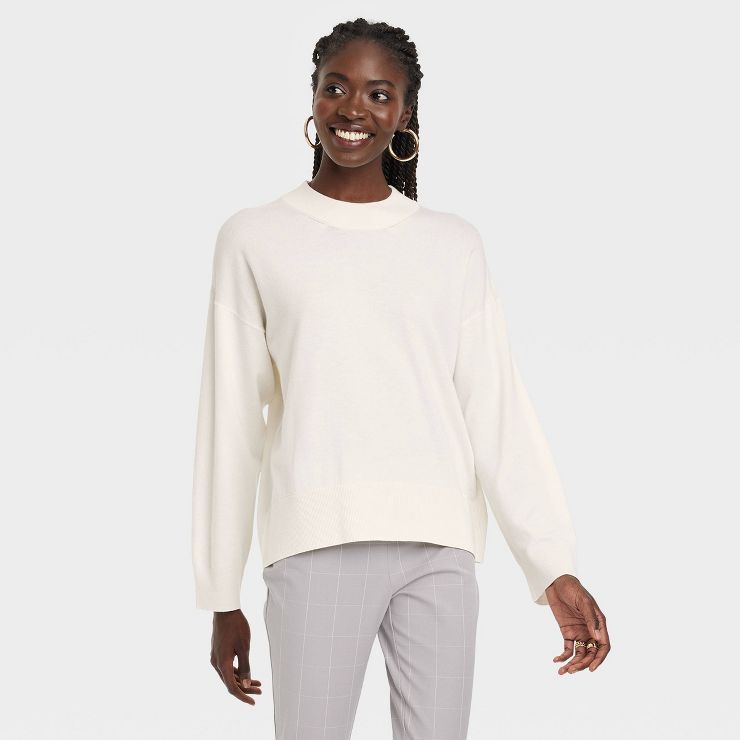 Women&#39;s Fine Gauge Crewneck Sweater - A New Day&#8482; Cream XS | Target