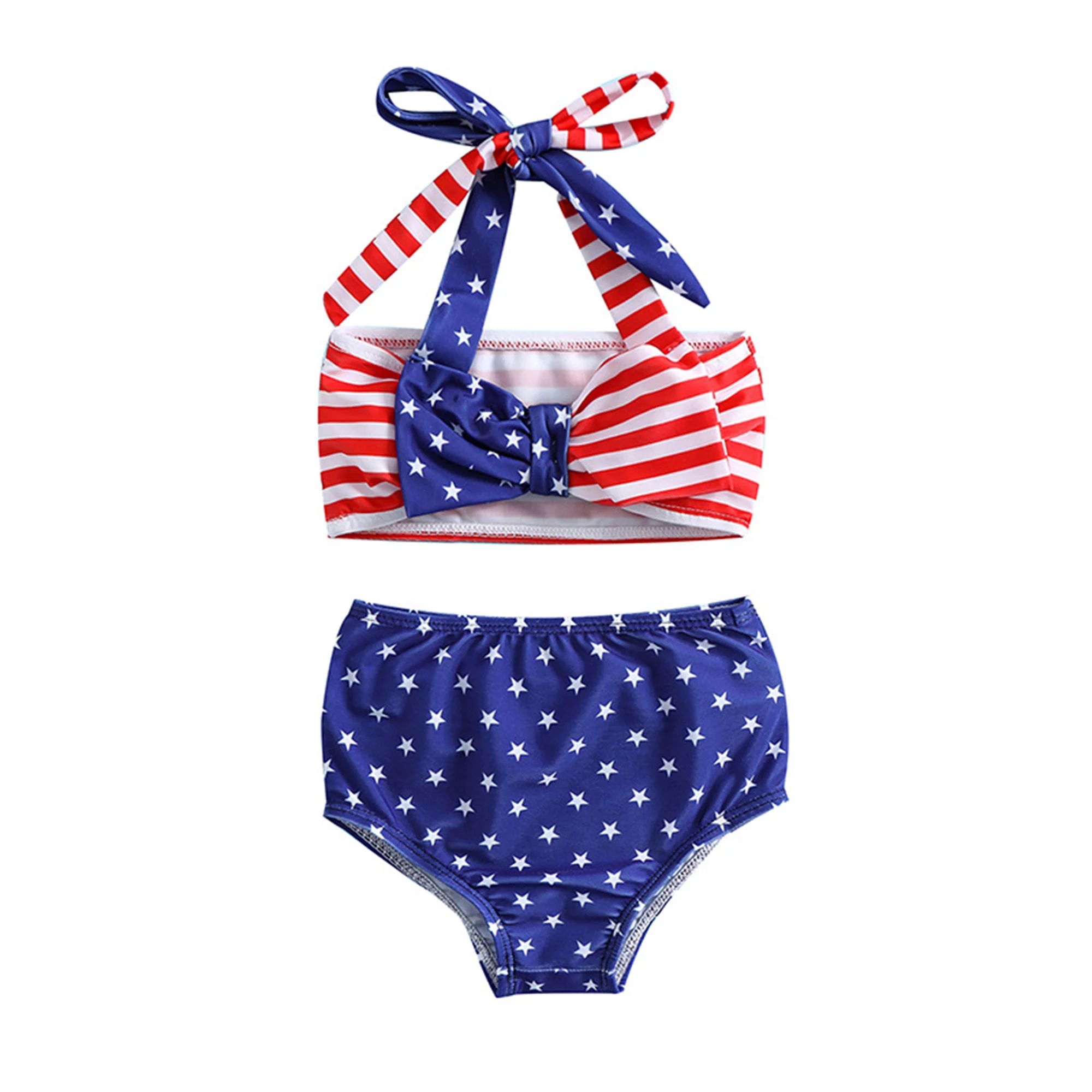 Eyicmarn Summer Independence Day Swimwear Sets Hanging Neck Bow Vest + Stars Print Shorts for Tod... | Walmart (US)