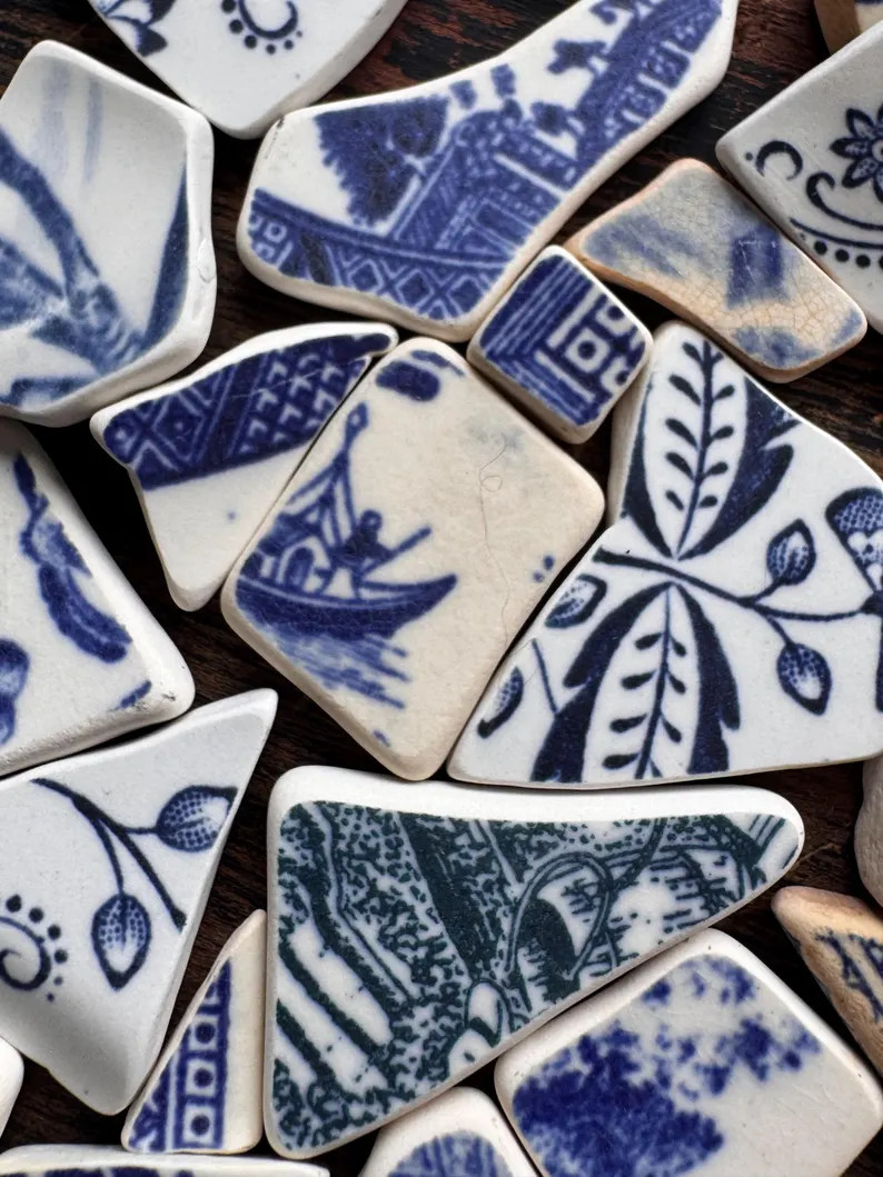 Tumbled Blue Willow Floral Pottery Mix B Vintage Mosaic Tiles 8 Oz - Etsy | Etsy (Global)