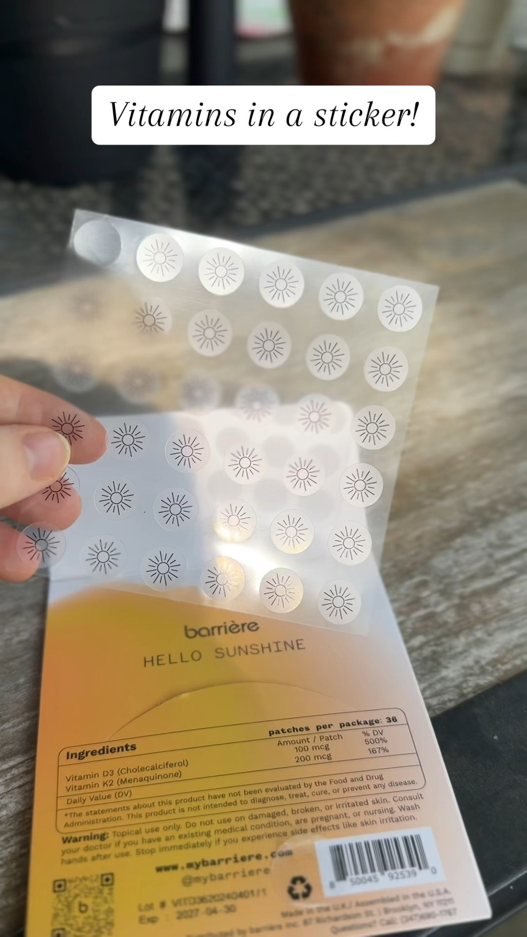 Vitamin D deficiency, which explains why you have been getting fatigue, emotional and troubles with sleeping. If you are like me who hates pills or needles, you need to listen up. Vitamins have finally arrived in a sticker form! This is Hello Sunshine Clean Vitamin D3/K2 Patch by Barriere. This mini patch is sufficient to deliver the vitamins you're looking for, without the addition of any fillers or questionable ingredients. Each patch delivers vitamins transdermally through the skin and directly into the bloodstream for increased absorption compared to pills. The sustained release of ingredients takes place over 8-12 hours, and each patch can offer instant benefits and results. They come in cool, wearable designs that make taking your vitamins fun. Just peel, stick, wear. If you want to feel good and look good, The Hello Sunshine D3/K2 patches are your choice

#LTKOver40 #LTKFitness #LTKActive
