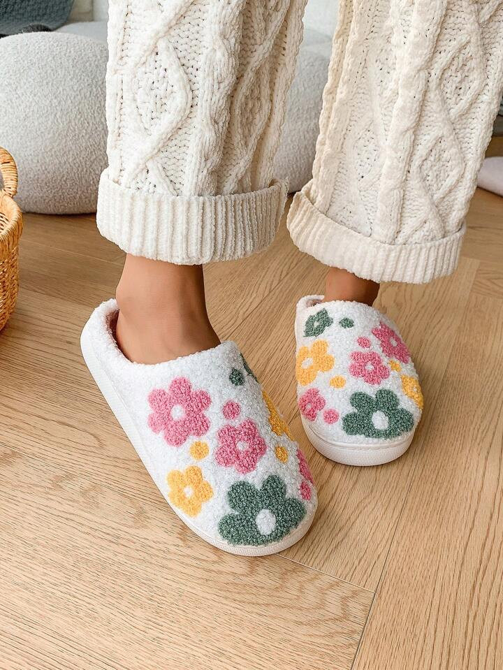 Fashionable & Cute Floral Pattern Soft Comfortable Non-Slip Durable Warm House Slippers For Winte... | SHEIN