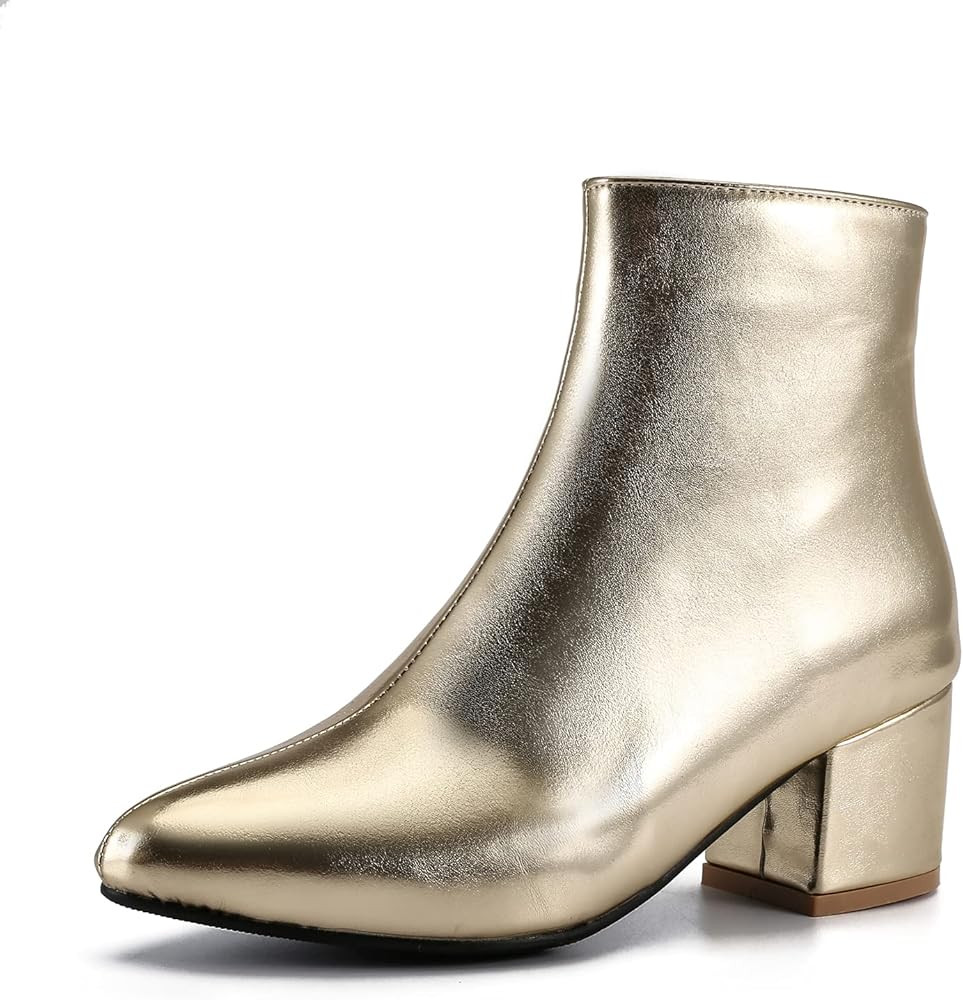 LIURUIJIA Women's Booties Mid Mid Block Heel Ankle Boots Slip On Side Zippers Pointy Toe Short Bo... | Amazon (US)