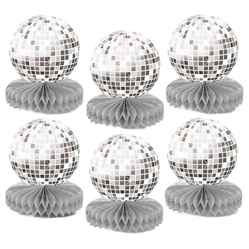 yafuidil 6 Pcs Disco Theme Party Honeycomb Centerpieces, 3D Glitter Table Toppers for Men Women, Sliver Disco Ball Party Table Decorations for Back To 70s Party Supplies Favors | Amazon (US)
