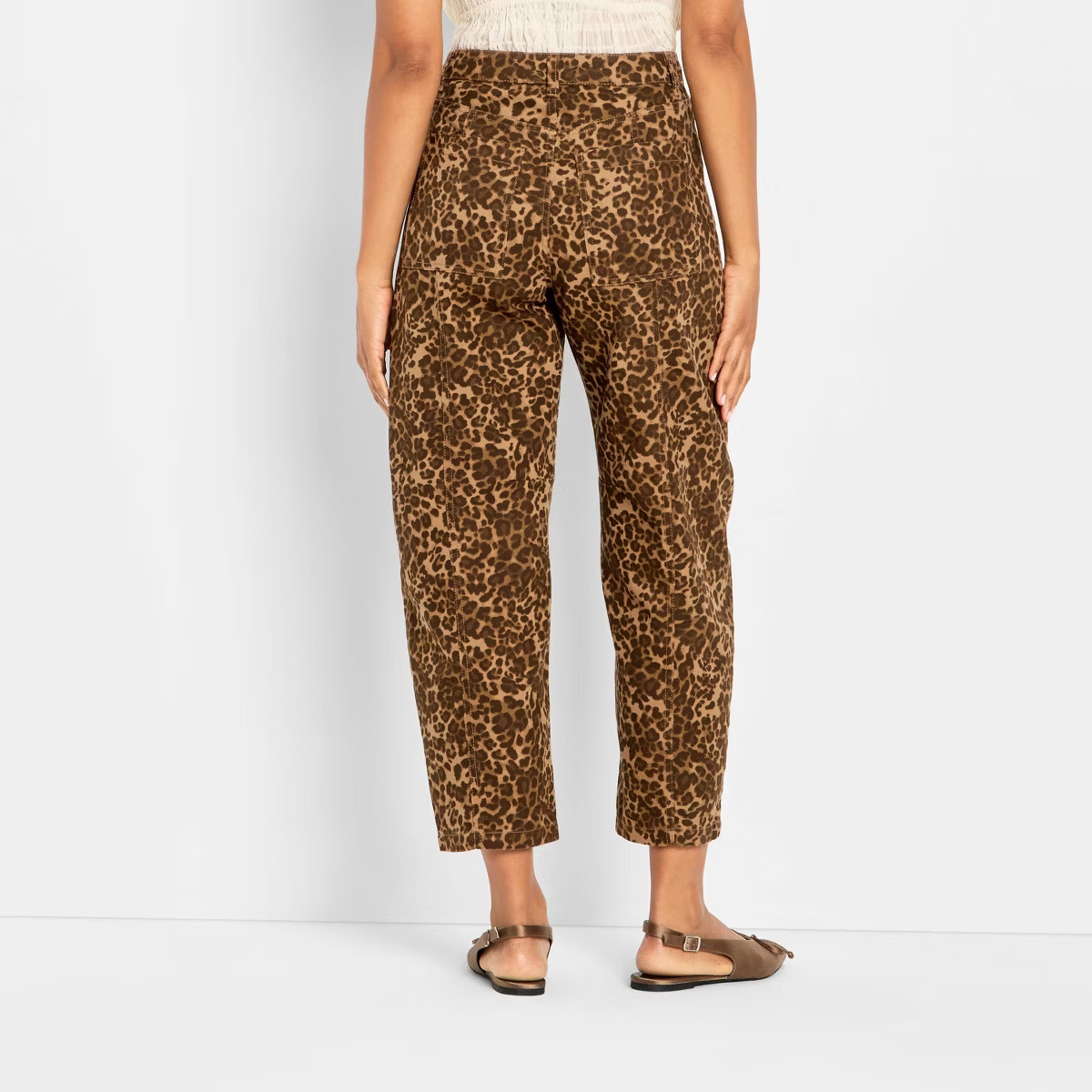 Women's Mid-Rise Barrel Leg Jeans - Future Collective Brown Leopard Print 10 | Target