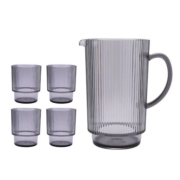 ONLINEBetter Homes & Gardens Gray 2.2-Quart Plastic Ribbed Pitcher Set with Tumblers, 5-PieceUSD$... | Walmart (US)