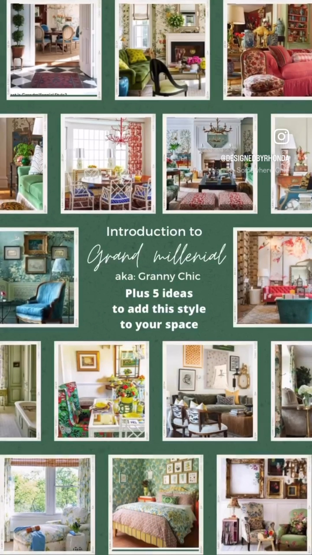 Grand Millennial
Aka grandma chic + granny chic

what is grand millennial? 

Grand millennial style is a modern take on traditional style, combining vintage and antique pieces with contemporary design elements. It is a look that is both timeless and stylish, giving off an air of sophistication and luxury. Grand millennial style is all about mixing and matching different textures, colors, and eras to create a look that is uniquely you.

5 ways to add grand millennial style to your space

1. Wallpaper Accent Wall - Add a bold wallpaper accent wall to add a touch of drama to the room. 
2. Statement Lighting - Statement lighting fixtures like chandeliers and sconces are perfect for adding a touch of glamour. 
3. Vintage Artwork - Vintage artwork adds a touch of history and timelessness to any room. 
4. Mixed Patterns - Mixing and matching patterns is a great way to add texture to a room. 
5. Mid-Century Furniture - Mid-century furniture is the perfect way to add a modern yet classic touch to any room.

celebrities who love this style

Sarah Jessica Parker – The Sex and the City star’s home features a mix of vintage and modern elements.

Gigi Hadid – The supermodel’s home features a modern take on classic design with a mix of vintage and contemporary elements. 

Reese Witherspoon – The Big Little Lies star’s home features a mix of vintage and modern elements. 

Shop the Grand Millennial look I’ve curated for you:
https://shopltk.com/explore/DesignedbyRhonda/productsets/11eda04bece9704290be0242ac110003

#GrandMillennialStyle 
 #GrandMillennialDesign 
#GrandMillennialVibes 
#GrandMillennialInteriors 
#GrandMillennialDecor 
#GrandMillennialLiving 
#GrandMillennialHome 
 #GrandMillennialStyleHome 
#GrandMillennialStyleDecor 
#GrandMillennialInspired
#grannychic
#grandmachic
#designedbyrhonda 
#designlessons
#interiordesign 
#reesewitherspoon
#gigihadid 
#sarahjessicaparker
#wallpaperaccentwall
#Midcenturyfurniture
#mixedpatterns
#vintageartwork
#statementlighting
#ltkhome 
#ltkstyle 
#shopmyltk

#LTKHome #LTKStyleTip