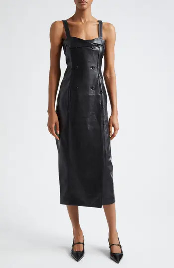 Cinq à Sept Tessa Faux Leather Midi Dress in Black at Nordstrom Rack, Size 00 | Nordstrom Rack