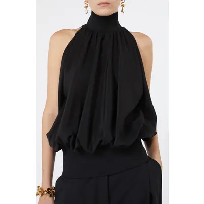 SPORTMAX Piovra Silk Shell with Ribbed Details in Black at Nordstrom, Size 6 | Nordstrom