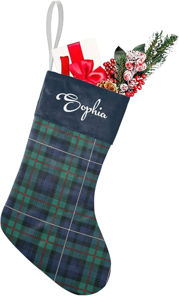Christmas Green Plaid Christmas Stockings Personalized Holiday Xmas Party Gift Bag Socks Home Dec... | Amazon (US)