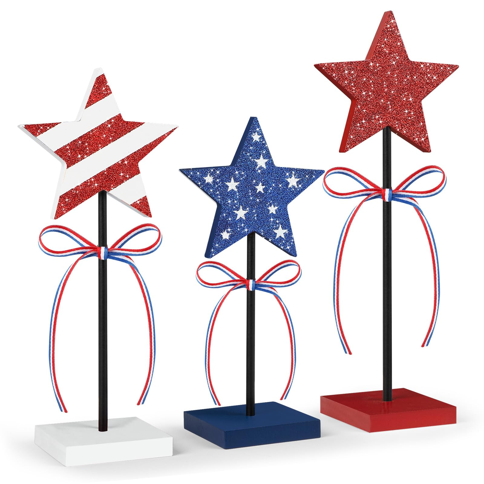 Amazon.com: Hedeey 4th of July Tiered Tray Decor Wooden Star Set, 3 Pcs Memorial Day Table Decorations, Rustic Patriotic Tabletop Home Decor, Red White and Blue Decorations for Home (Shiny) : Home & Kitchen | Amazon (US)
