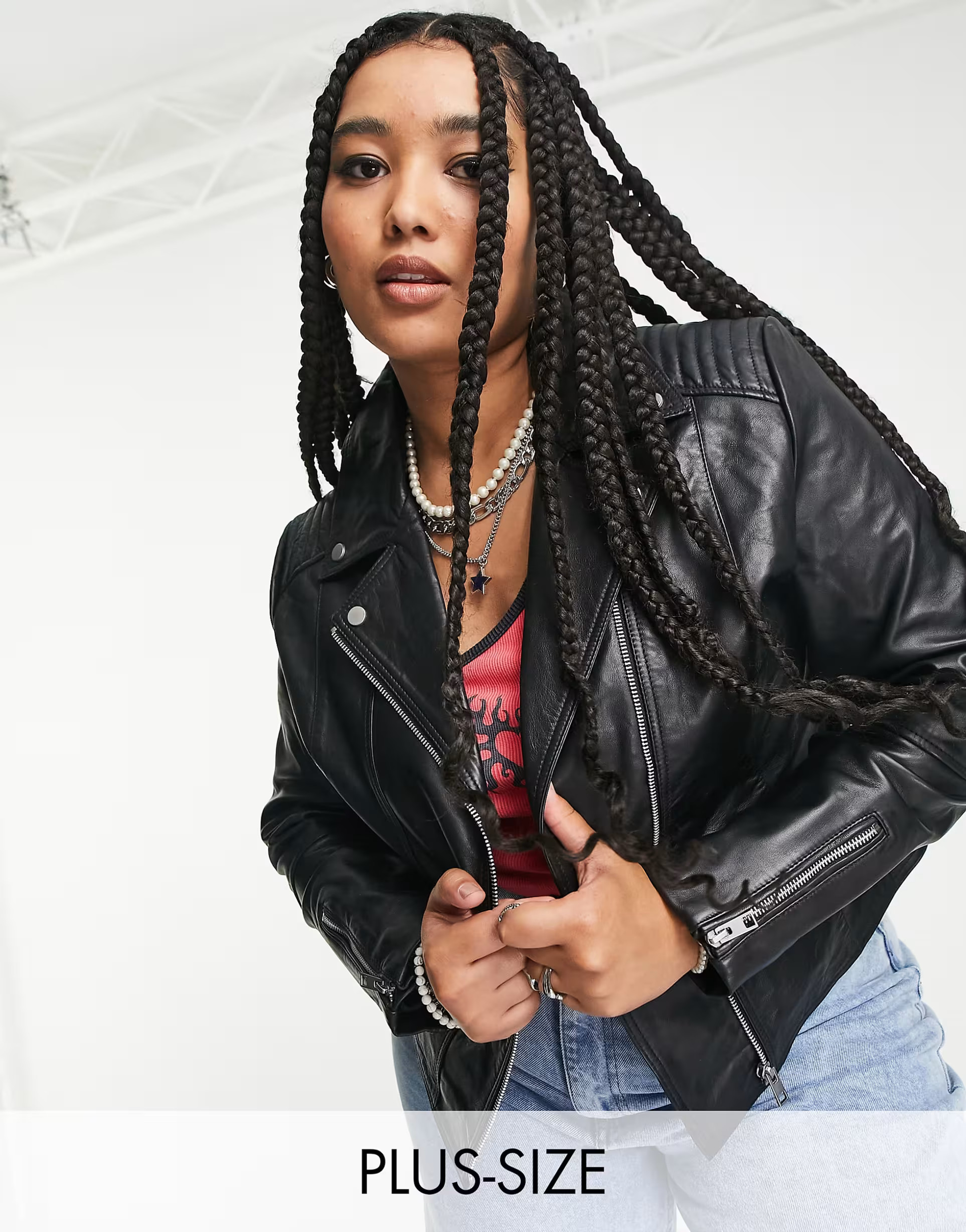 Barney's Originals Plus Belina real leather jacket in black | ASOS (Global)